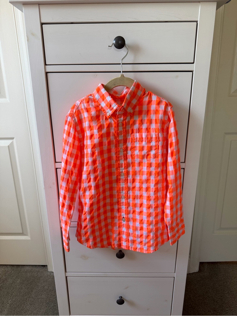 JCrew Crewcuts Bright Orange and White Gingham Button-Down Shirt